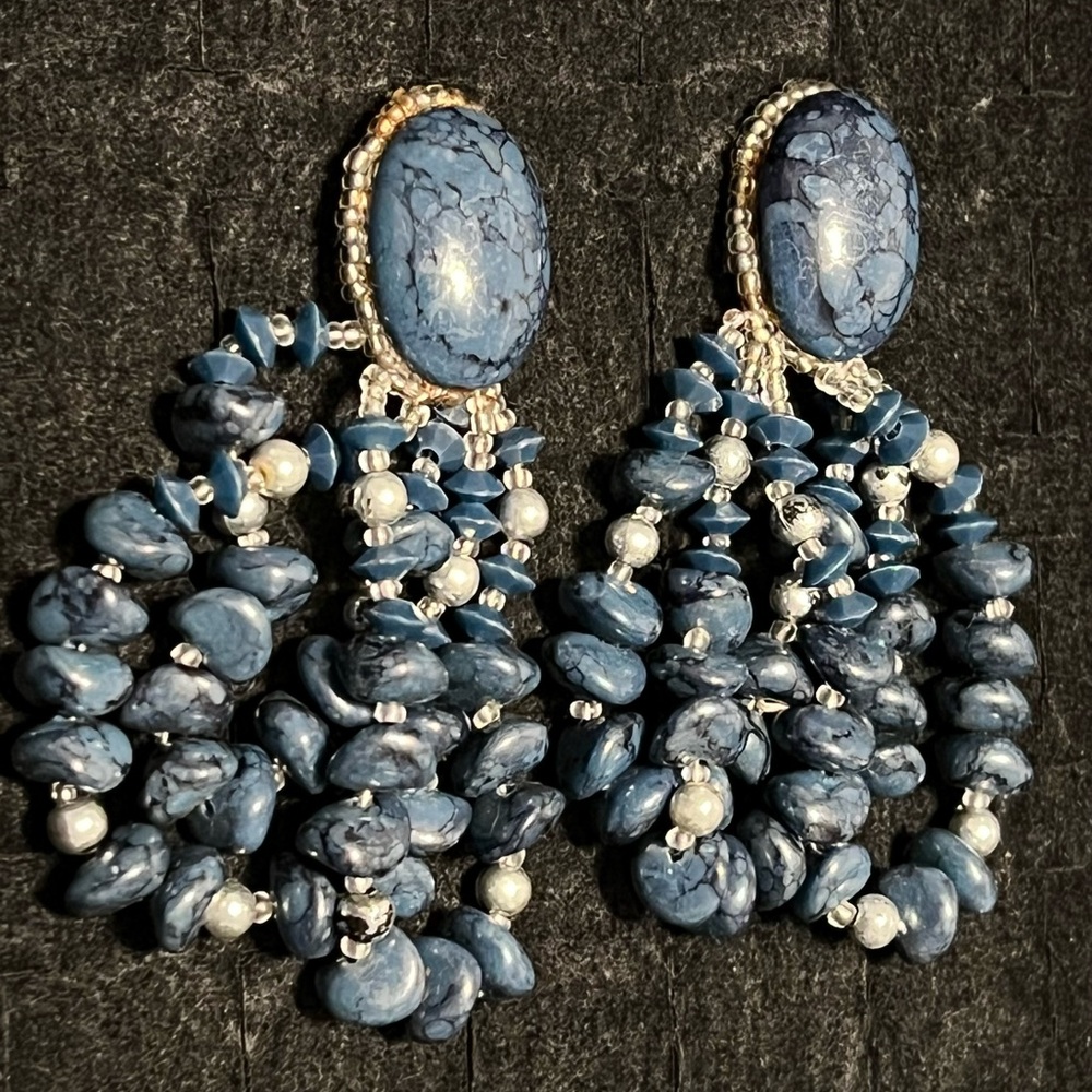 Vintage Handmade Lapis and Natural Blue Lapis Dangle Earrings